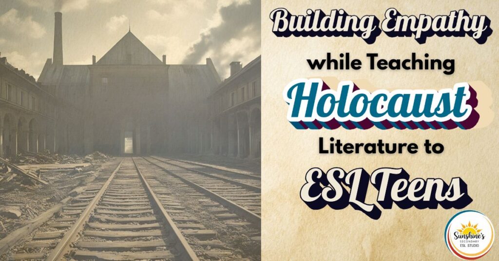 Header image with open book and soft light, symbolizing empathy while teaching Holocaust literature in the ESL classroom.