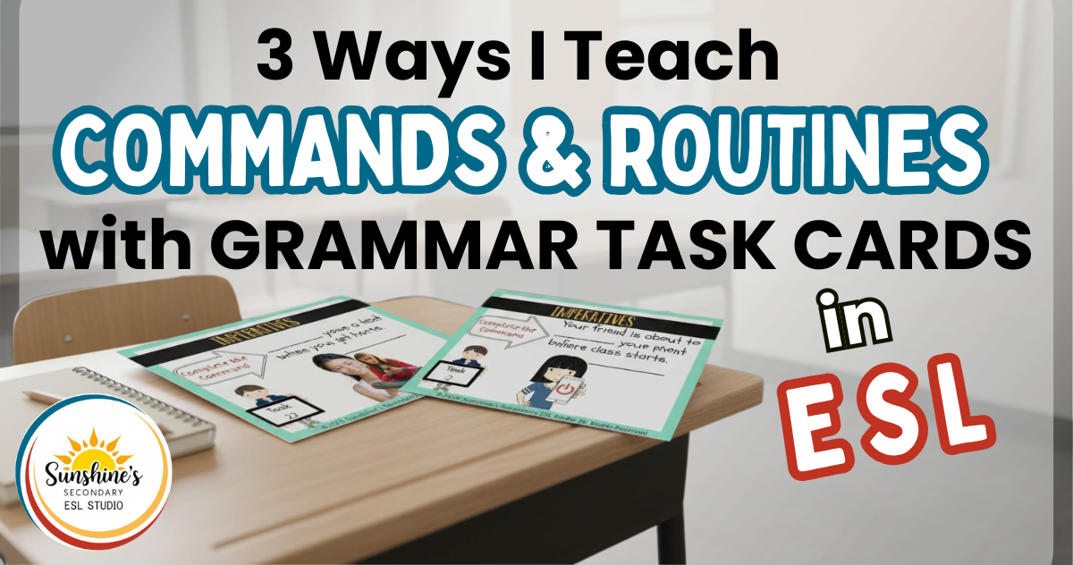 ESL grammar task cards teaching commands and routines with imperative sentence practice