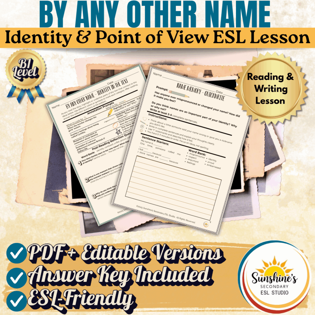 By Any Other Name ESL Identity and Point of View Lesson with reading and writing prompts for B1 students