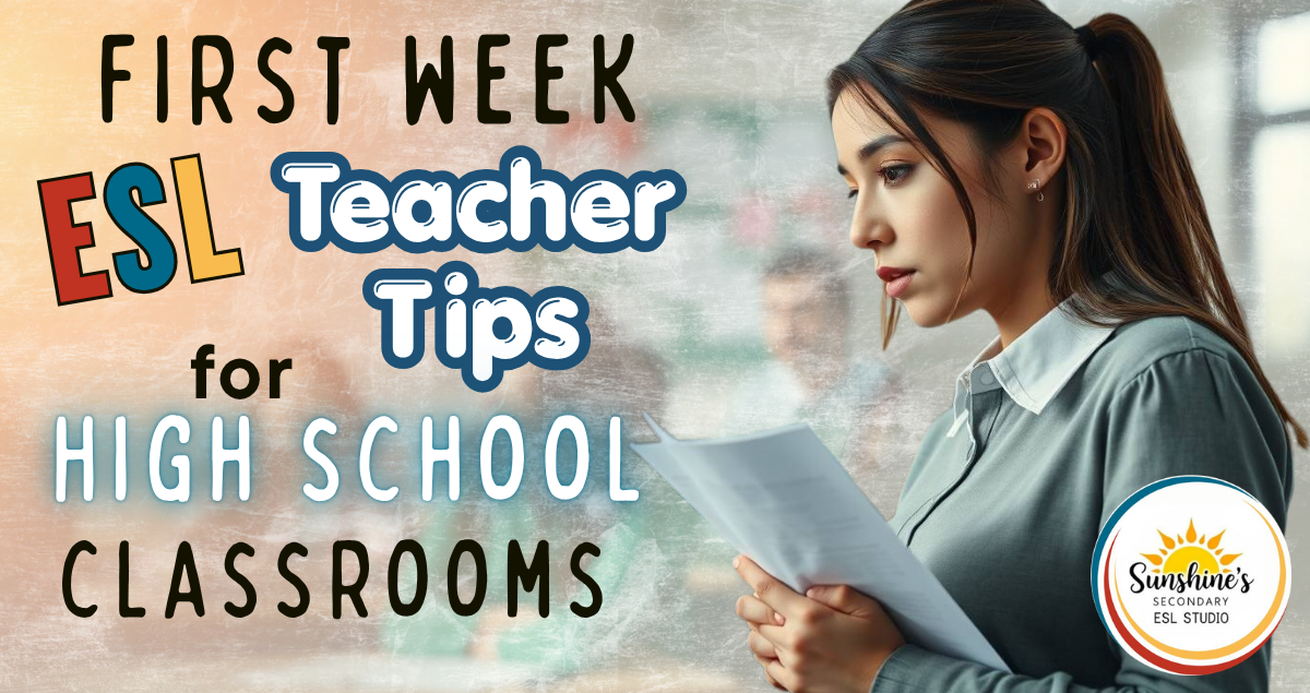 High school ESL teacher looking stressed while reviewing papers during the first week of school