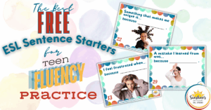 Free ESL sentence starters for teen fluency practice with printable cards and MP3 audio