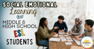 Diverse middle and high school ESL students participating in a social-emotional learning discussion activity