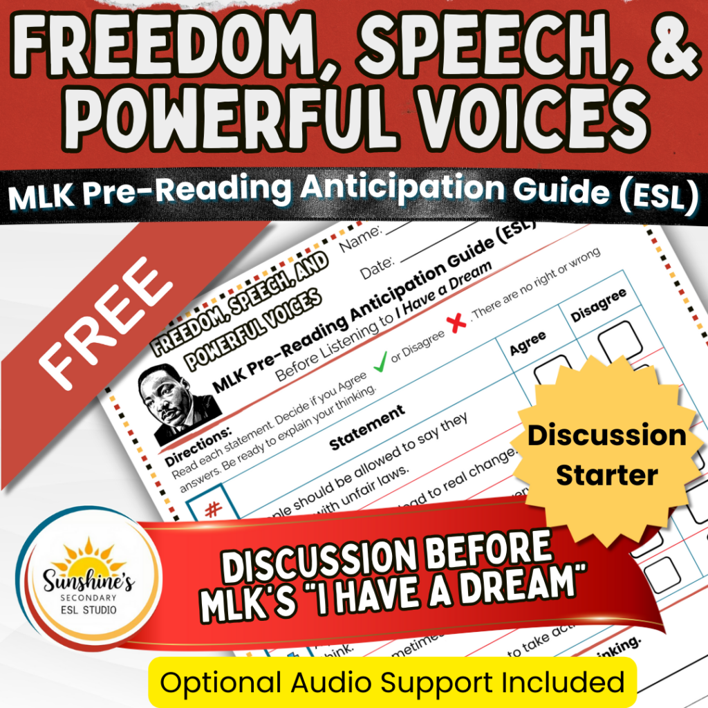 A Free MLK Day Anticipation Guide for the I Have a Dream Speech