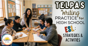 High school English learners completing TELPAS writing practice with teacher support