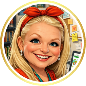 Smiling ESL teacher illustration representing Sunshine from Sunshine’s Secondary ESL Studio.